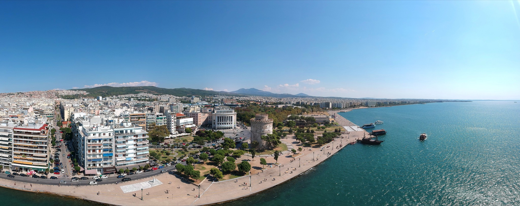 Panorama of the gulf shoreline of Thessaloniki toward the southeastern suburbs